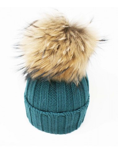 copy of Hat realized in 100% merino whool made in italy ribbed with real fur pon pon color white