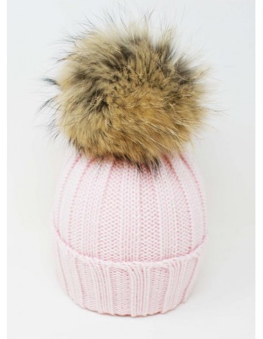 copy of Hat realized in 100% merino whool made in italy ribbed with real fur pon pon color white