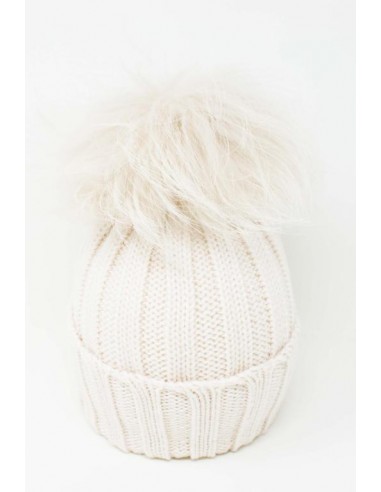 Modello in 100% lana merino a coste con risvolto con pon pon murmasky albino 10X10 colore bianco
