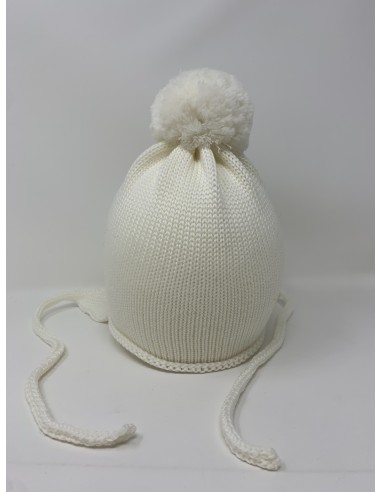 Lappone neonato rasato in 100% lana merino tinta unita con pon pon in lana colore bianco