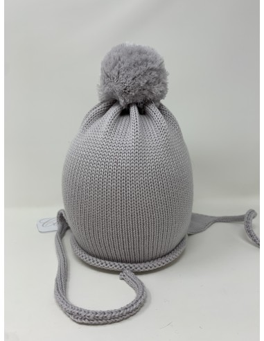 Lappone neonato rasato in 100% lana merino tinta unita con pon pon in lana colore grigio perla