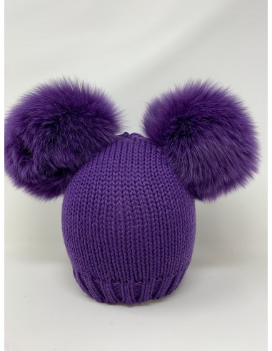 Calotta 100% lana con pon pon volpe finlandese colore viola