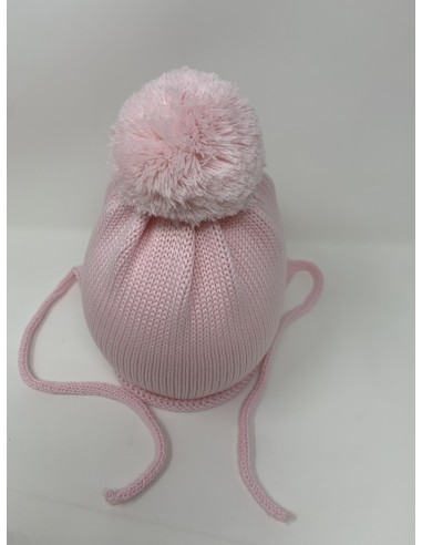 Lappone neonato rasato in 100% lana merino tinta unita con pon pon in lana colore rosa baby