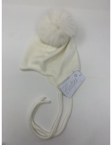Lappone neonato 100% lana con pon pon volpe 7x7 colore bianco