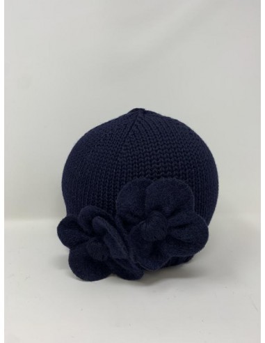 Calotta rasata 100% lana con fiori lana cotta colore blu navy