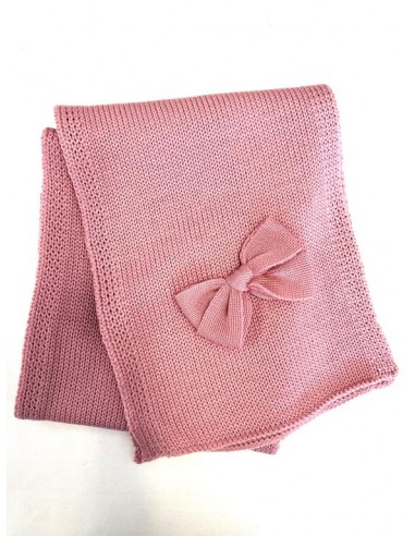 Sciarpa 100% lana con fiocchetto colore rosa