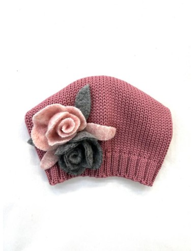 Modello 100% lana con fiori colore rosa scuro
