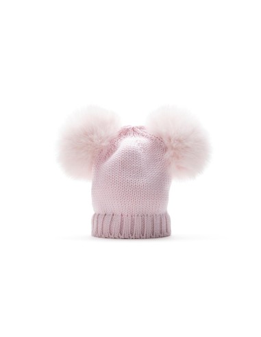Modello 100% lana con due pon pon volpe 10x10 colore rosa baby