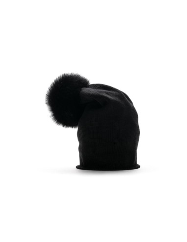 Modello 100% lana calato dietro con pon pon volpe colore nero