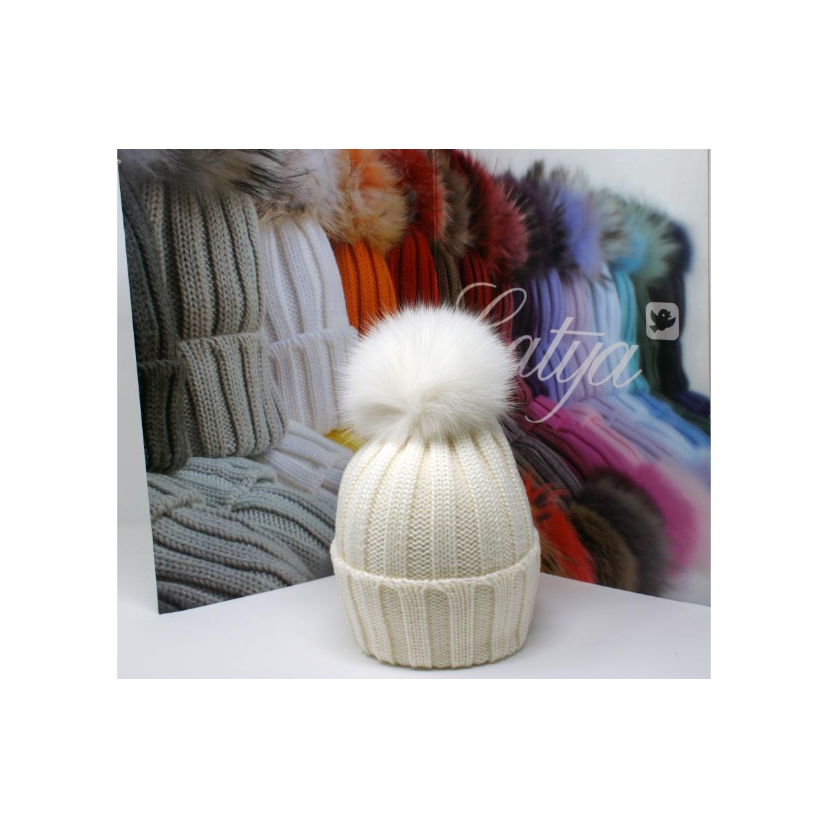 Cappello invernale da donna in lana lavorato a maglia con piccoli cristalli di pelliccia grande Pom Pom Cap da sci Snowboard Cappelli MFAZ Morefaz Ltd 