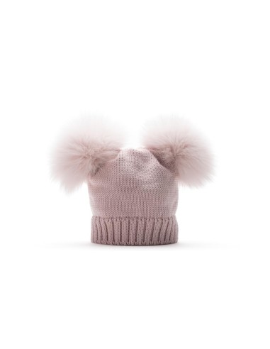 Modello neonato 100% lana con due pon pon volpe colore rosa antico