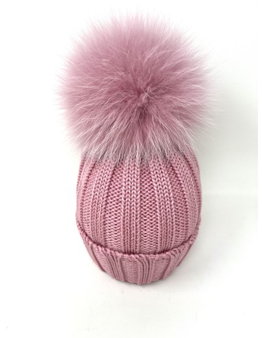 Modello 100% lana a coste con pon pon grande colore rosa